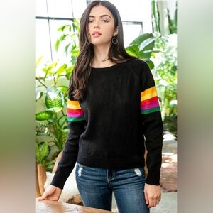 THML Black Sweater with Colorful Sleeve Stripes